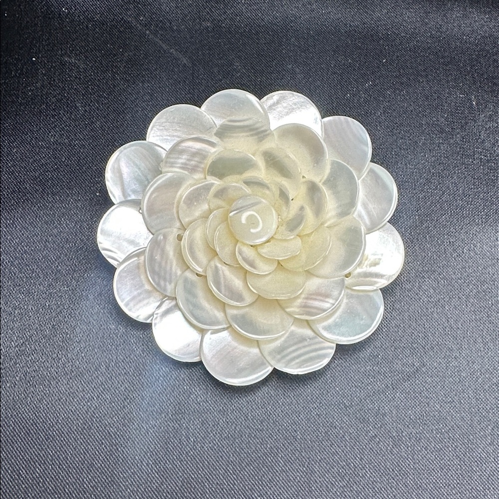 Antique Japanese Mother of Pearl Layered Tiered Multi-Petal Floral Brooch